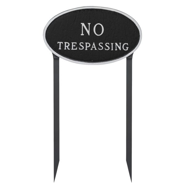 10" x 18" Large Oval No Trespassing Statement Plaque Sign with 23" lawn Stakes