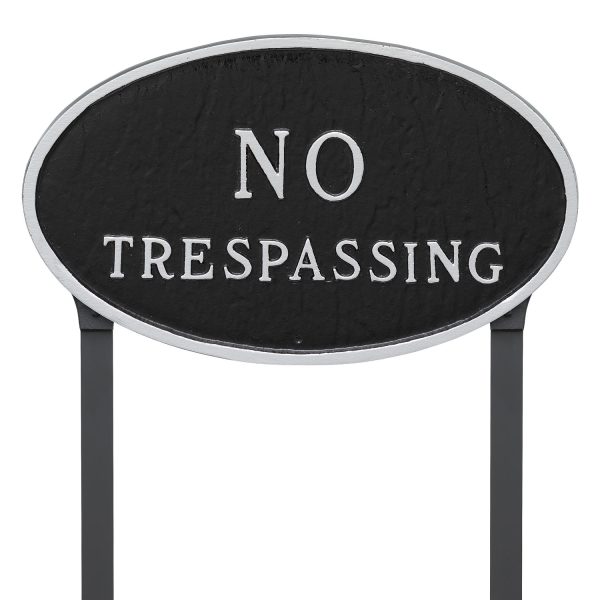 10" x 18" Large Oval No Trespassing Statement Plaque Sign with 23" lawn Stakes