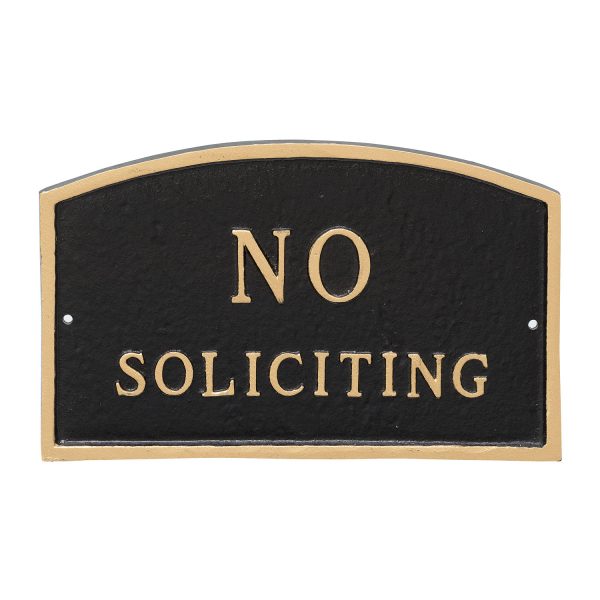 10" x 15" Standard Arch No Soliciting Statement Plaque Sign Black with Gold Lettering