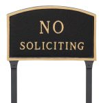 13" x 21" Large Arch No Soliciting Statement Plaque Sign with 23" lawn stake, Black with Gold Lettering