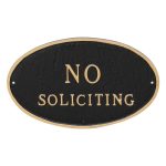 10" x 18" Large Oval No Soliciting Statement Plaque Sign Black with Gold Lettering