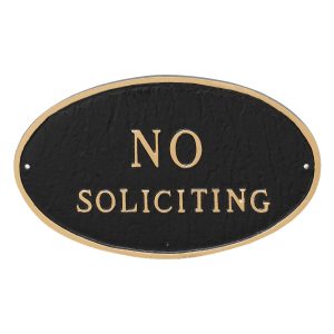 8.5" x 13" Standard Oval No Soliciting Statement Plaque Sign Black with Gold Lettering