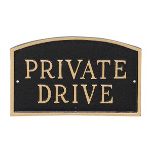 5.5" x 9" Small Arch Private Drive Statement Plaque Sign Black with Gold Lettering