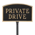 5.5" x 9" Small Arch Private Drive Statement Plaque Sign with 23" lawn stake, Black with Gold Lettering