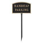 5.5" x 9" Small Arch Handicap Parking Statement Plaque Sign with 23" lawn stake, Black with Gold Lettering