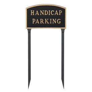 10" x 15" Standard Arch Handicap Parking Statement Plaque Sign with 23" lawn stake, Black with Gold Lettering