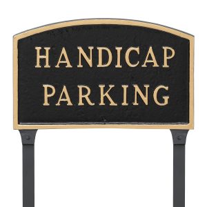 10" x 15" Standard Arch Handicap Parking Statement Plaque Sign with 23" lawn stake, Black with Gold Lettering