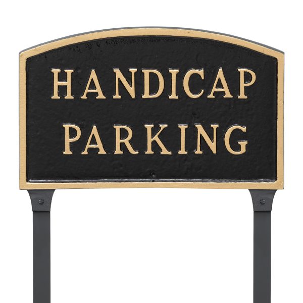 13" x 21" Large Arch Handicap Parking Statement Plaque Sign with 23" lawn stake, Black with Gold Lettering