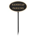 6" x 10" Small Oval Handicap Parking Statement Plaque Sign with 23" lawn stake, Black with Gold Lettering