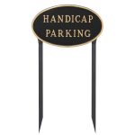 10" x 18" Large Oval Handicap Parking Statement Plaque Sign with 23" lawn stake, Black with Gold Lettering