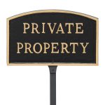 5.5" x 9" Small Arch Private Property Statement Plaque Sign with 23" lawn stake, Black with Gold Lettering