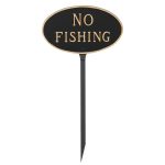 8.5" x 13" Standard Oval No Fishing Statement Plaque Sign with 23" lawn stake, Black with Gold Lettering