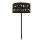 5.5" x 9" Small Arch Keep off the Grass Statement Plaque Sign with 23" lawn stake, Black with Gold Lettering