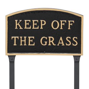 10" x 15" Standard Arch Keep off the Grass Statement Plaque Sign with 23" lawn stake, Black with Gold Lettering