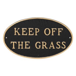 10" x 18" Large Oval Keep off the Grass Statement Plaque Sign Black with Gold Lettering