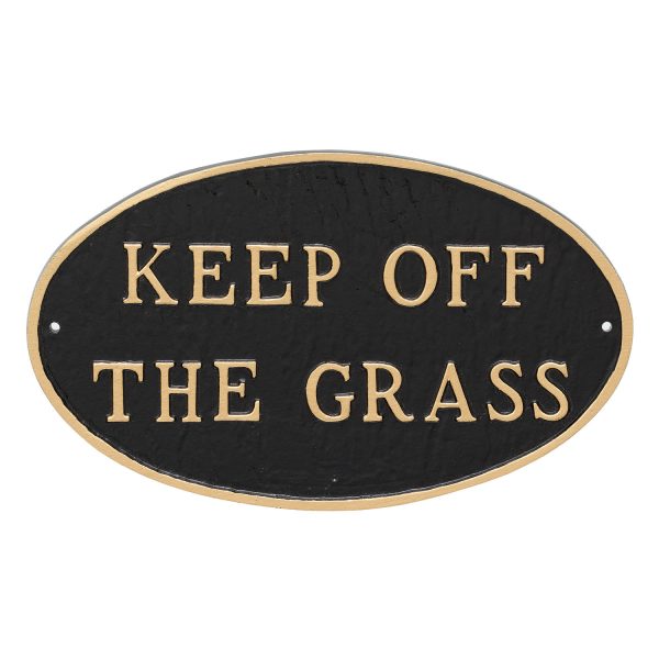 10" x 18" Large Oval Keep off the Grass Statement Plaque Sign Black with Gold Lettering