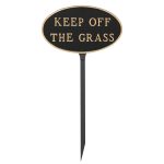 8.5" x 13" Standard Oval Keep off the Grass Statement Plaque Sign with 23" lawn stake, Black with Gold Lettering