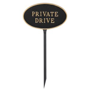 6" x 10" Small Oval Private Drive Statement Plaque Sign with 23" lawn stake