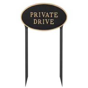10" x 18" Large Oval Private Drive Statement Plaque Sign with 23" lawn stake
