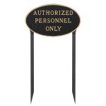 10" x 18" Large Oval Authorized Personnel Only Statement Plaque Sign with 23" lawn stake, Black with Gold Lettering