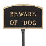 5.5" x 9" Small Arch Beware of Dog Statement Plaque Sign with 23" lawn stake