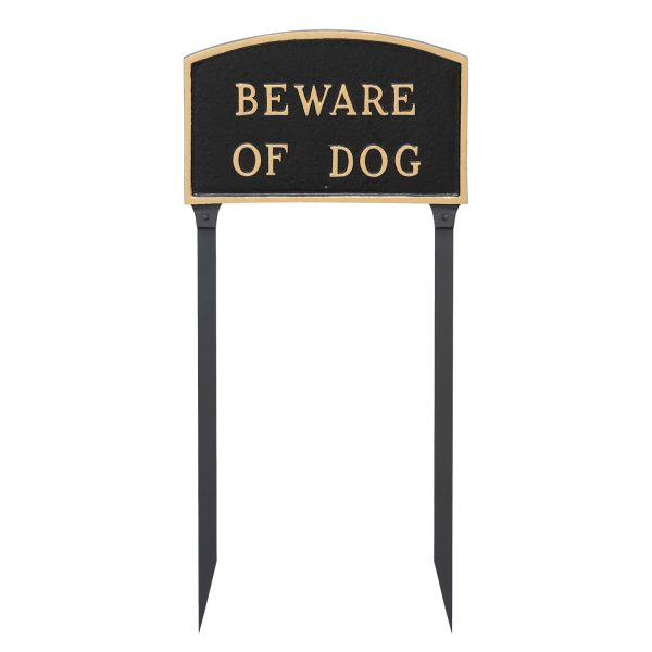 13" x 21" Large Arch Beware of Dog Statement Plaque Sign with 23" lawn stake