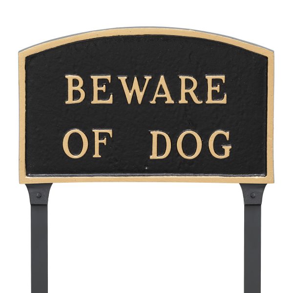 13" x 21" Large Arch Beware of Dog Statement Plaque Sign with 23" lawn stake