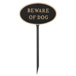 8.5" x 13" Standard Oval Beware of Dog Statement Plaque Sign with 23" lawn stake