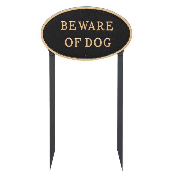10" x 18" Large Oval Beware of Dog Statement Plaque Sign with 23" lawn stake