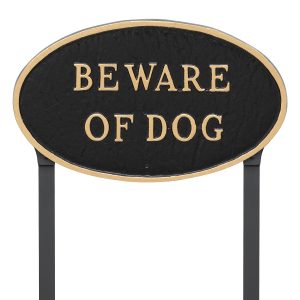 10" x 18" Large Oval Beware of Dog Statement Plaque Sign with 23" lawn stake