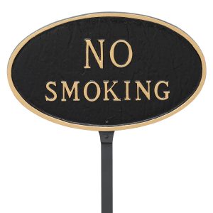 6" x 10" Small Oval No Smoking Statement Plaque Sign with 23" lawn stake