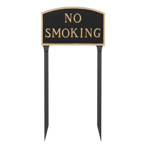 13" x 21" Large Arch No Smoking Statement Plaque Sign with 23" lawn stake, Black with Gold Lettering