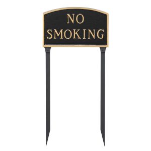 10" x 15" Standard Arch No Smoking Statement Plaque Sign with 23" lawn stake, Black with Gold Lettering