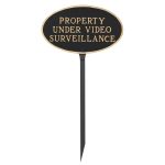6" x 10" Small Oval Property Under Video Surveillance Statement Plaque Sign with 23" lawn stake