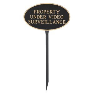 6" x 10" Small Oval Property Under Video Surveillance Statement Plaque Sign with 23" lawn stake