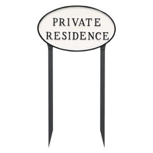 10" x 18" Large Oval Private Residence Statement Plaque Sign with 23" lawn Stakes