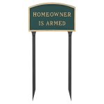10" x 15" Standard Arch Homeowner is Armed Statement Plaque Sign with 23" lawn stake