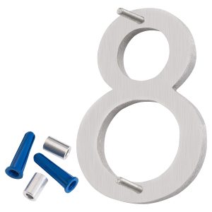 6" Brushed Aluminum floating or flat Modern House Numbers 0-9