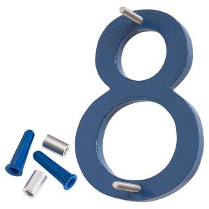 8" Satin Nickel/Sea Blue Two Tone Aluminum floating or flat Modern House Numbers 0-9