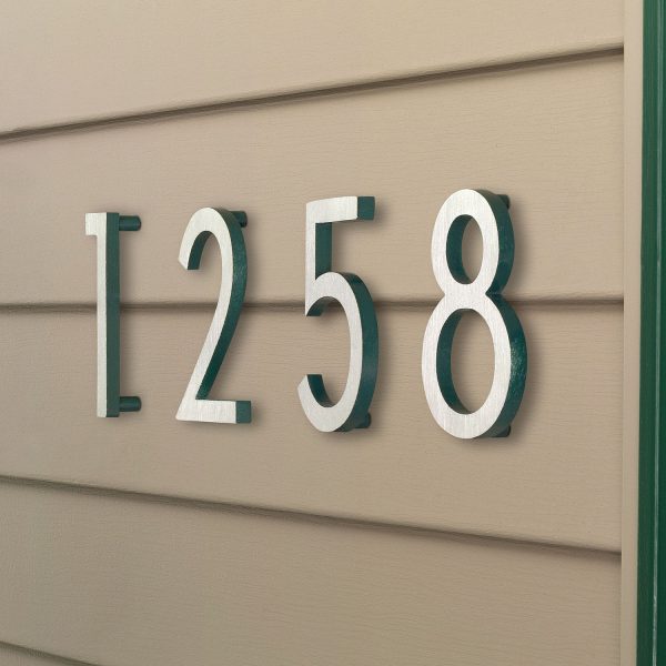 12" Satin Nickel/Gray Two Tone Aluminum floating or flat Modern House Numbers 0-9