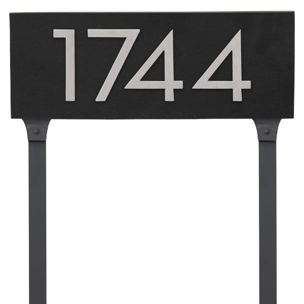 Floating Modern 6" Number Horizontal Address Plaque with Lawn Stakes (4 characters)
