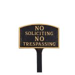 No Soliciting, No Trespassing Arch Small Statement Plaque with 23'' Lawn Stake