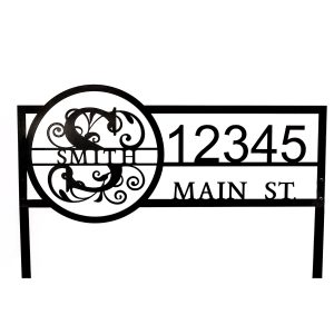 Custom Metal Lawn Mount Address Sign With Monogram (Color & Size Options)