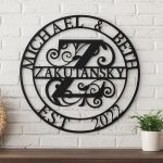 Custom Steel Circle A-Z Letter Monogram Name and Date Wall Sign (14 Colors & 5 Sizes) - Image 4