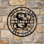 Custom Steel Circle A-Z Letter Monogram Name and Date Wall Sign (14 Colors & 5 Sizes) - Image 2