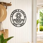 Personalized Steel Circle Pineapple Monogram Name and Date Wall Sign (15 Colors & 5 Sizes) - Image 5