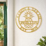 Personalized Steel Circle Pineapple Monogram Name and Date Wall Sign (15 Colors & 5 Sizes) - Image 3
