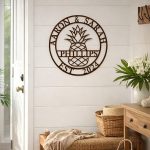 Personalized Steel Circle Pineapple Monogram Name and Date Wall Sign (15 Colors & 5 Sizes) - Image 4