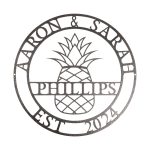 Personalized Steel Circle Pineapple Monogram Name and Date Wall Sign (15 Colors & 5 Sizes) - Image 12