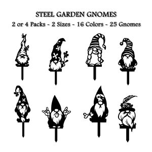 17" Metal Garden Gnome Outdoor Decor - 2 Pack or 4 Pack (16 Colors & 25 Gnome Types)